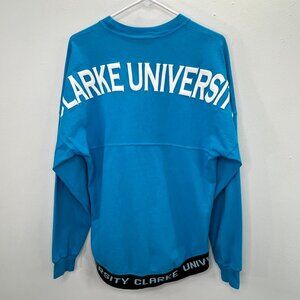 Spirit Jersey Clarke University T Shirt XS Adult Dubuque IA Blue Spellout Loose